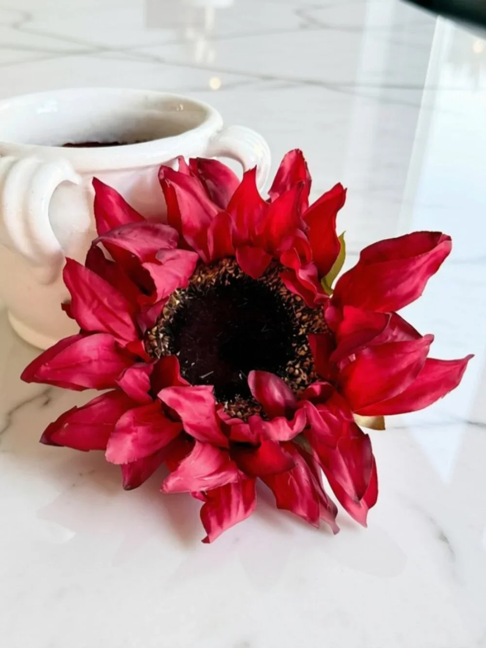 Burgundy Faux Sunflower Picks - Set of 6